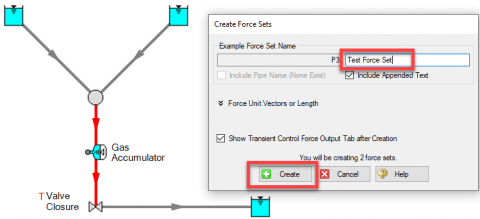 Figure 4: Creating Force Sets for pipes from the workspace