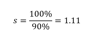 The speed ratio equals 100% divided by 90%, which equals 1.11.