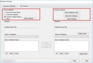 Figure 4 - Edit Database tab in the Database Manager is where you choose the Source Database of where information is being taken from and the Changing Database side is where the information will be sent. Figure 4 - Edit Database tab in the Database Manager is where you choose the Source Database of where information is being taken from and the Changing Database side is where the information will be sent.