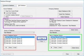 Figure 6 - Pipe Material section from the Local User Database copied over to the new external database file. Figure 6 - Pipe Material section from the Local User Database copied over to the new external database file.