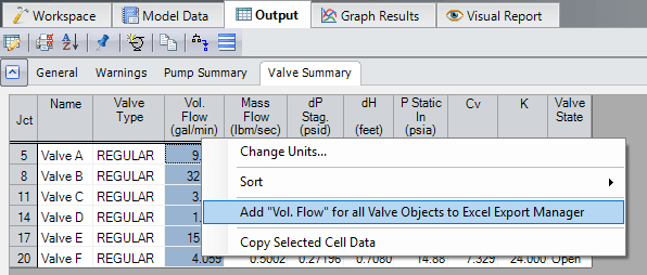 Figure 6 - Right-clicking on a header allows that column to be added directly to the Excel Export Manager