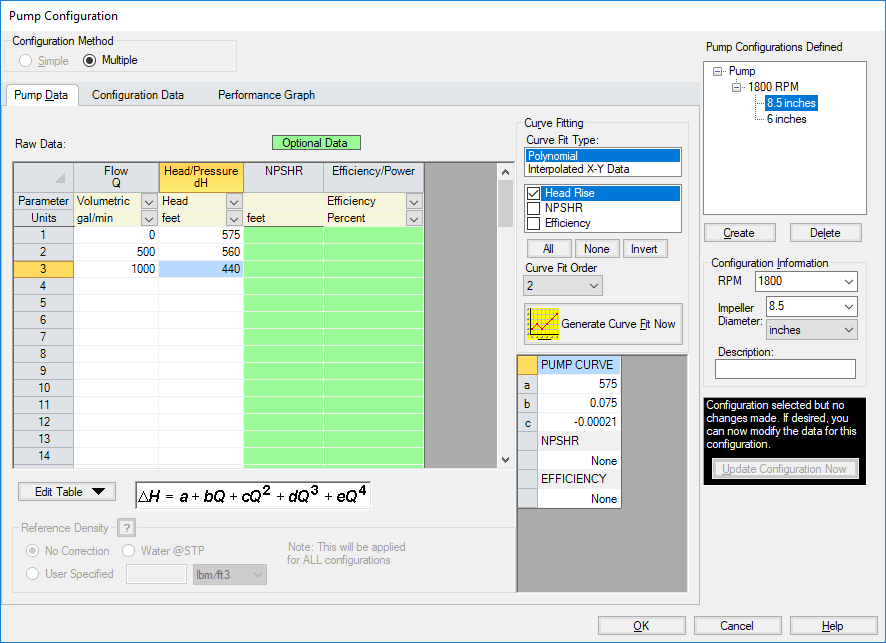 Figure 6 Multiple configurations can be entered and stored for future use