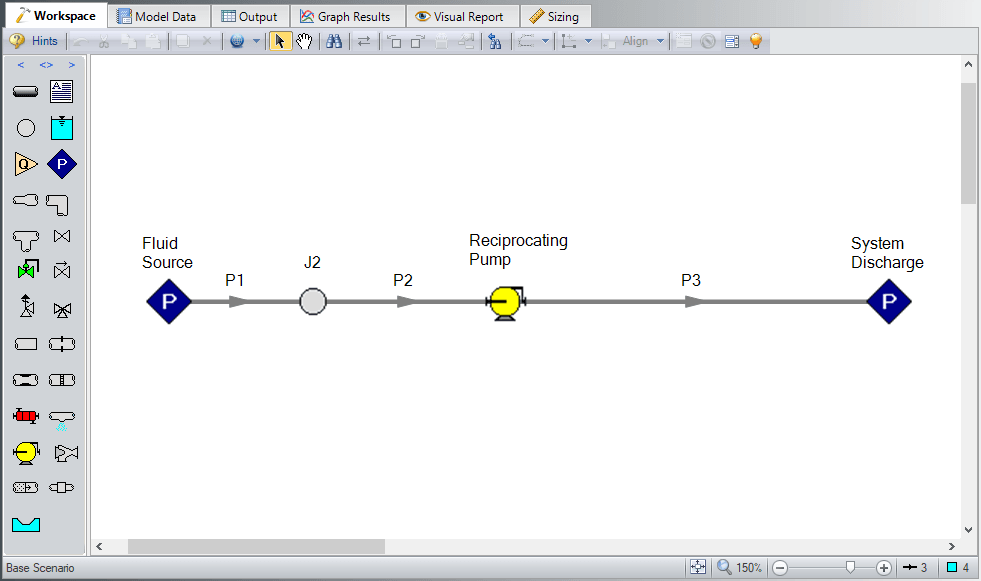 Pipe flow analysis model with a reciprocating pump