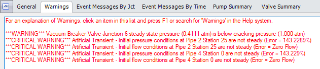 Figure 4: Output window Warning Messages Displayed