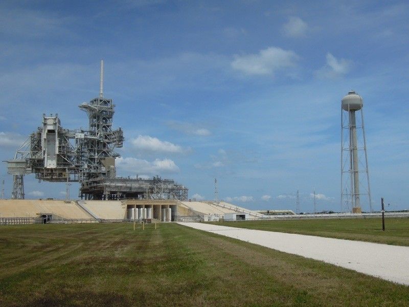 Space Shuttle Launch Complex 39 with Deluge System Tower at right