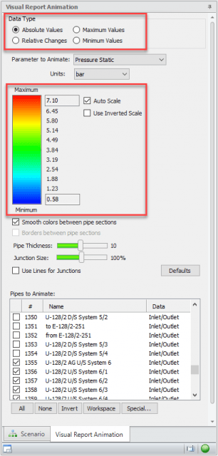 The Visual Report Animation tab in the Quick Access panel with the color scale and data type areas selected.