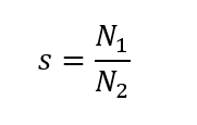 the speed ratio, s, is equal to the rated speed, N1, divided by the new speed, N2.