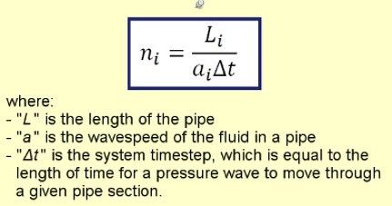 Equation 1: Equation relating time step, pipe length, wavespeed, and number of pipe sections in the Method of Characteristics