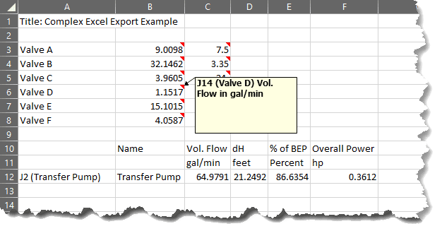 Figure 10 - New Export Result - Showing an Excel Comment