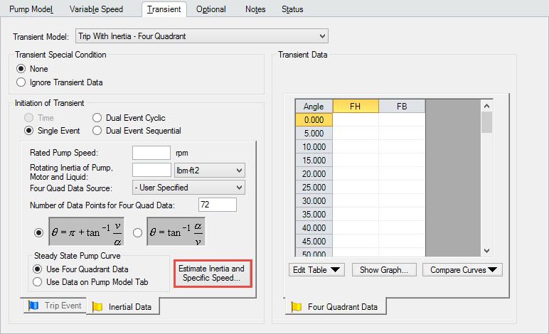 Figure 2:  Choose Pump Transient Model and Click 